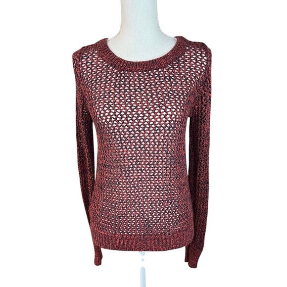 Old navy Sweaters - Old navy burnt orange crochet sweater casual fall Y2K boho open knit Crewneck